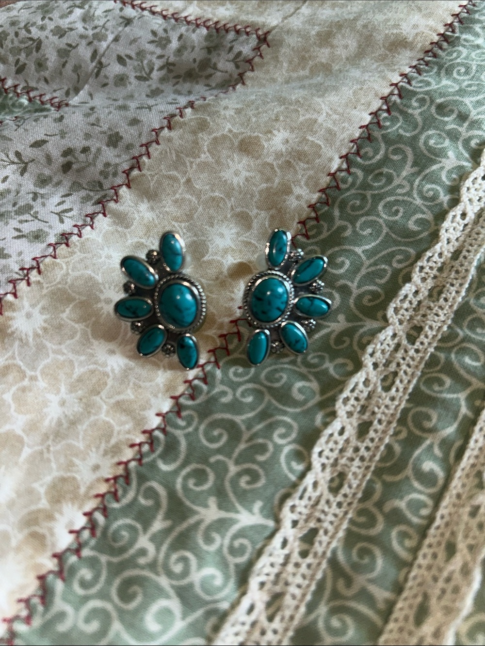 Faux Turquoise Half Cluster Stud Earrings - Women Jewelry